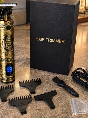 Gold Men’s Hair Trimmer with Digital Display - Premium Grooming Kit